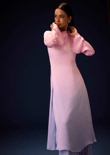 Pink Ombre A Line Kurta With Bell Bottom Pants
