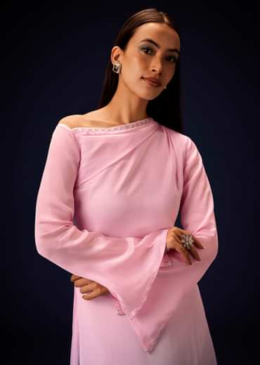 Pink Ombre A Line Kurta With Bell Bottom Pants