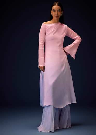 Pink Ombre A Line Kurta With Bell Bottom Pants