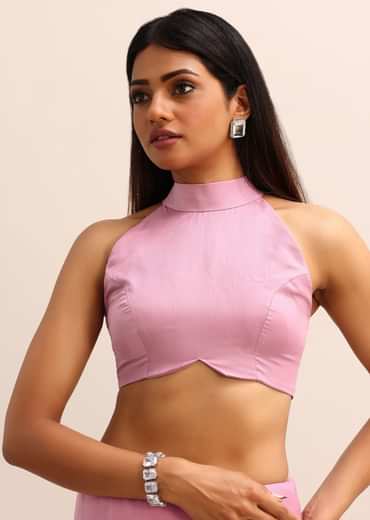 Pink Organza Saree With Embellished Scallop Border And Unstitched Blouse