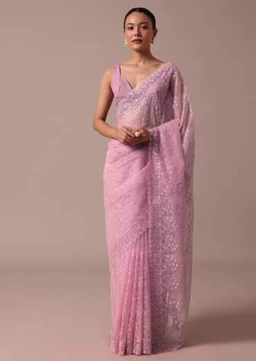 Pink Organza Saree With Unstitched Blouse