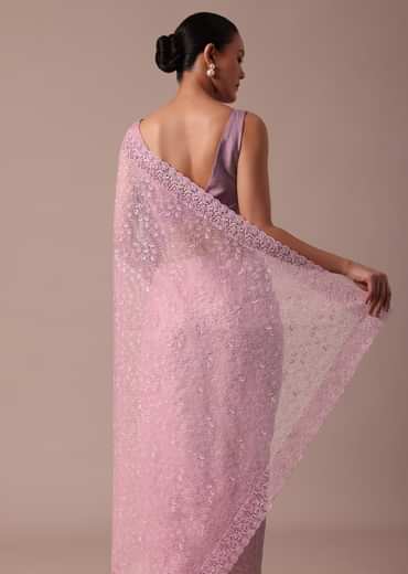 Pink Organza Saree With Unstitched Blouse