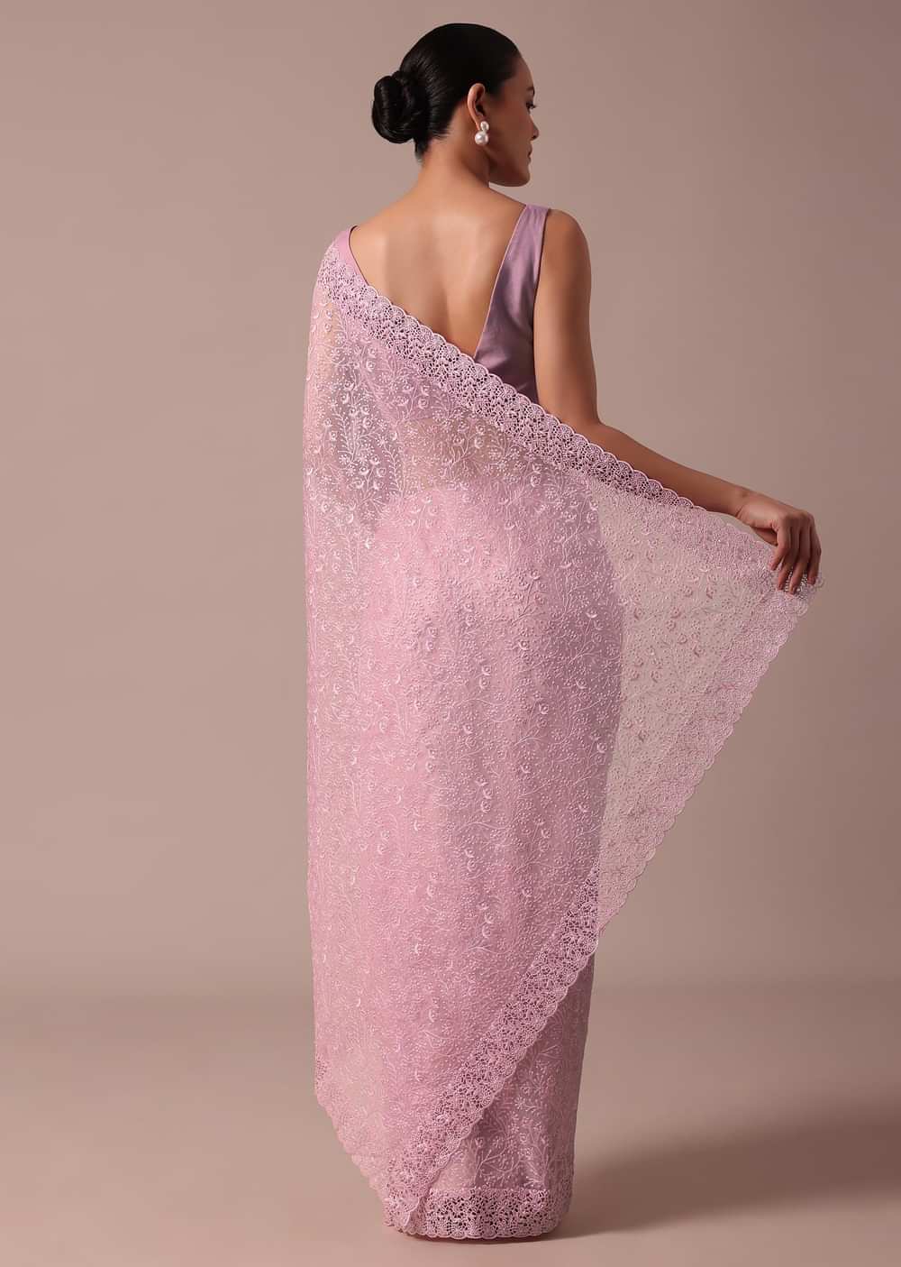 Pink Organza Saree With Unstitched Blouse