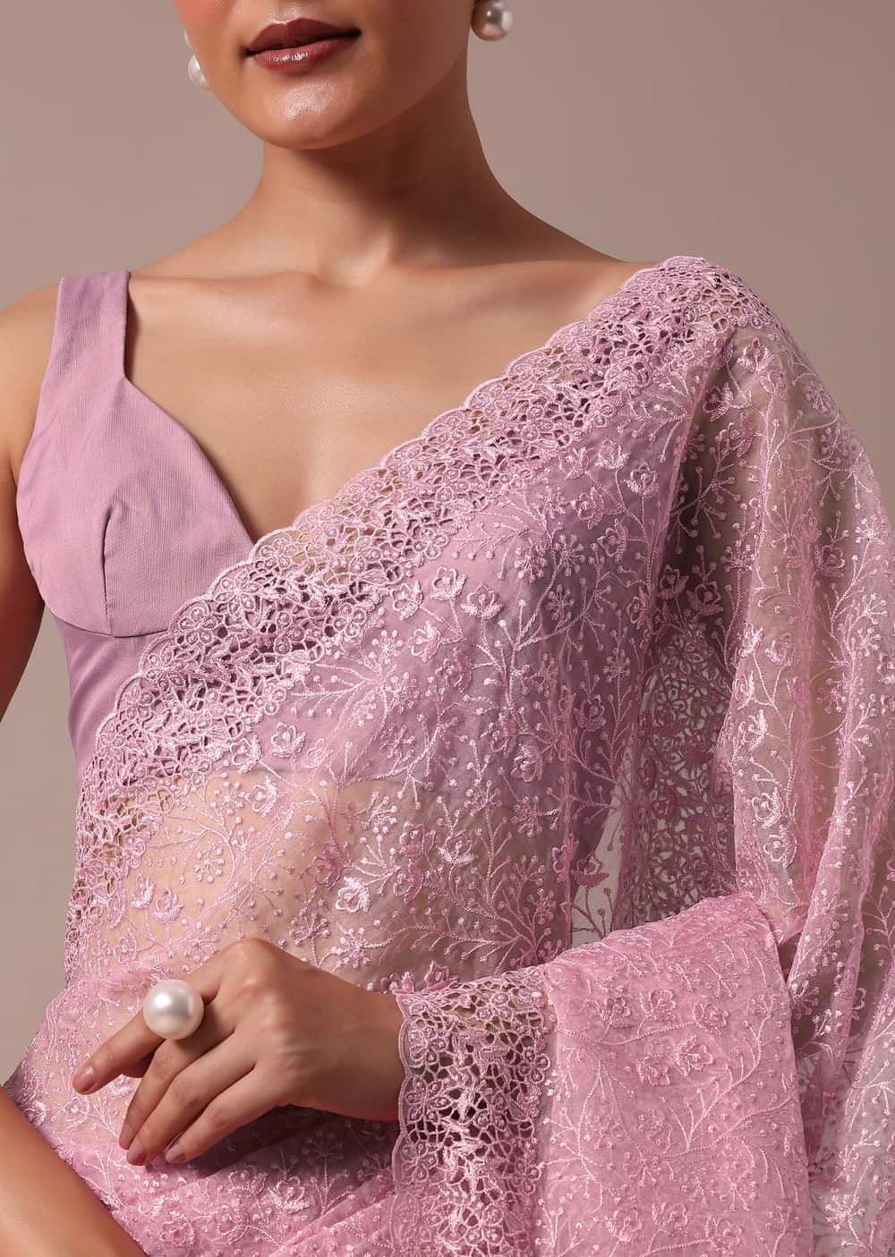 Pink Organza Saree With Unstitched Blouse