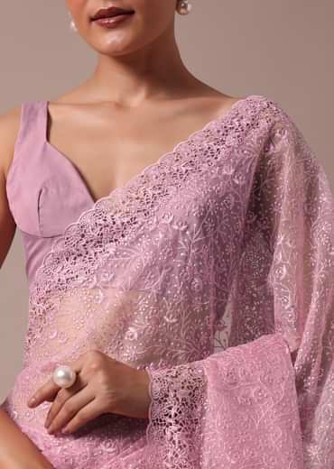 Pink Organza Saree With Unstitched Blouse