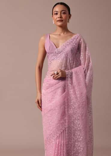Pink Organza Saree With Unstitched Blouse
