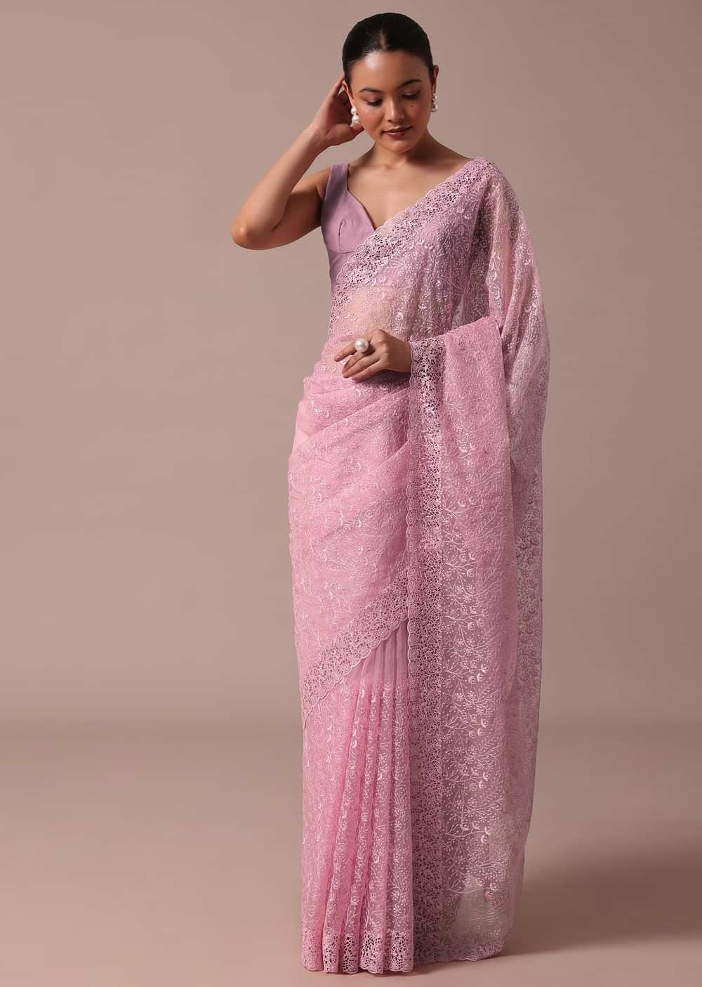 Pink Organza Saree With Unstitched Blouse