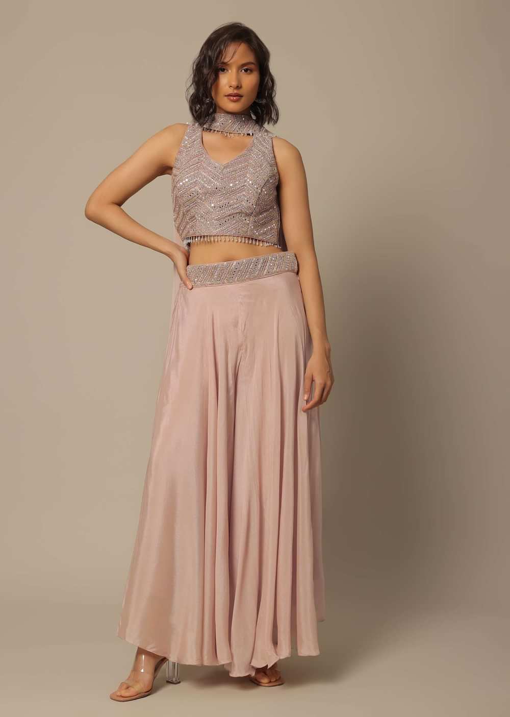 Pink Palazzo Set With Zari Work
