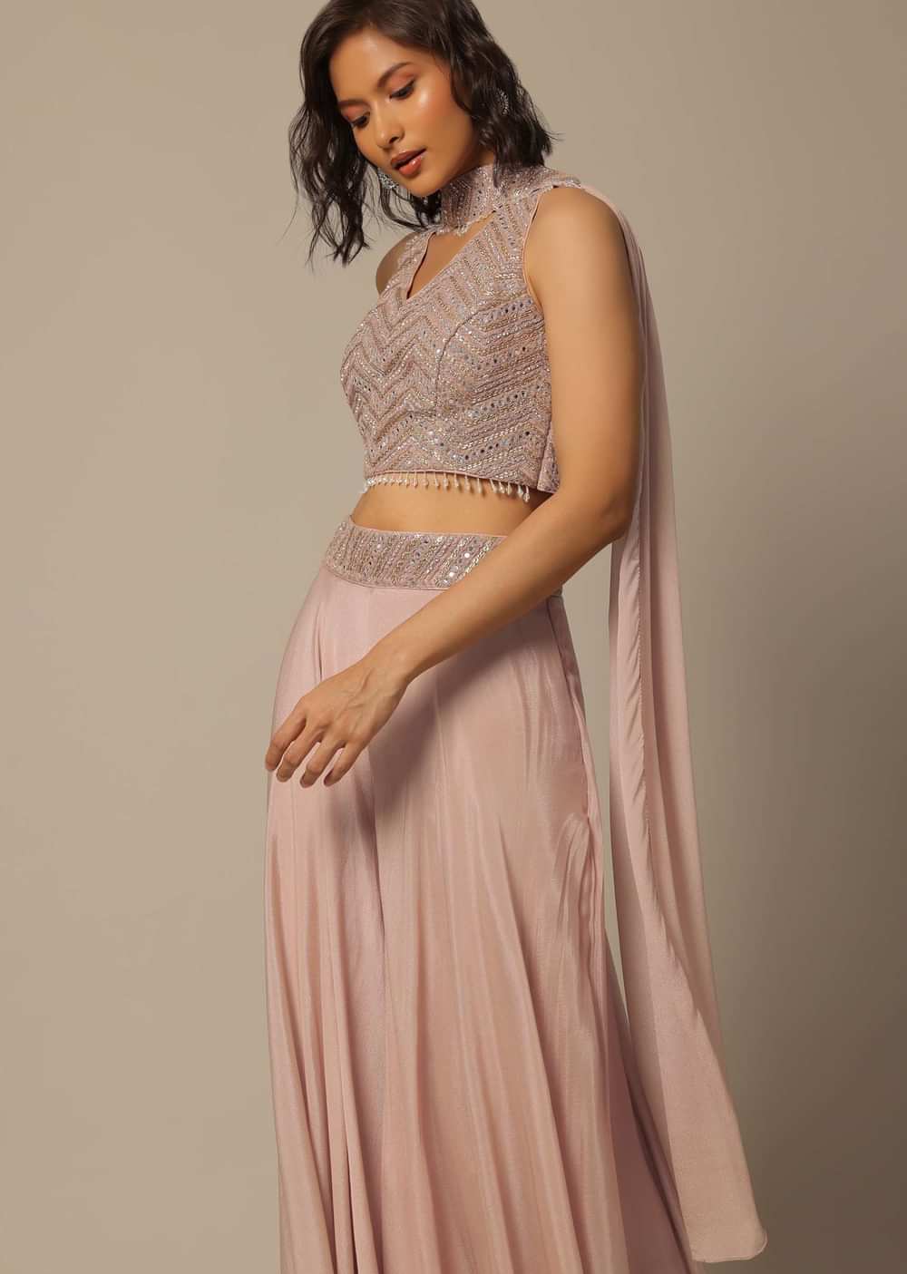 Pink Palazzo Set With Zari Work
