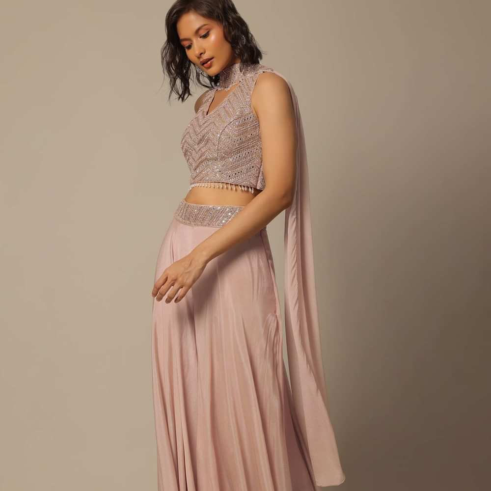 Pink Palazzo Set With Zari Work