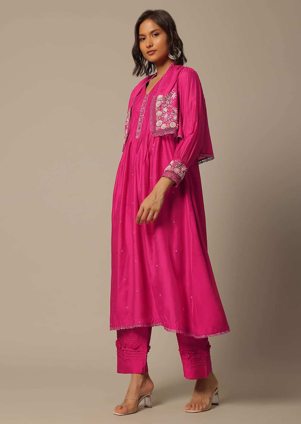 Pink Pant Set In Cotton With Pearl Work