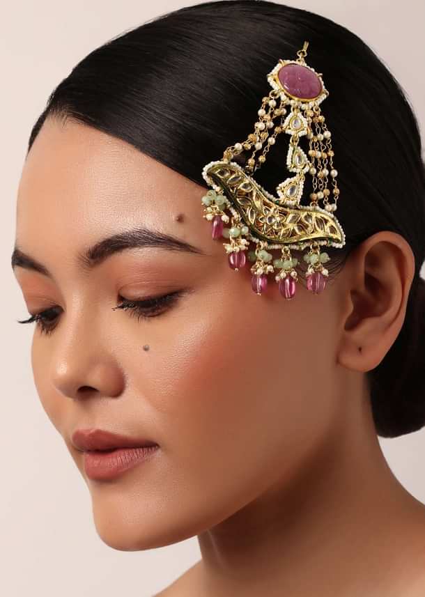 Pink Passa With Encrusted Kundan And Bead Drops Pink Passa With Encrusted Kundan And Bead Drops