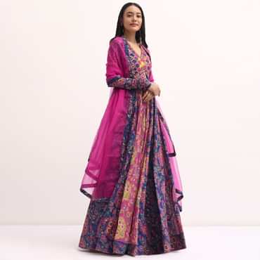 Pink Printed Chiffon Anarkali Suit