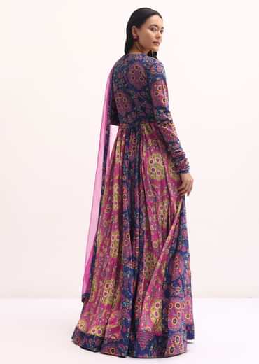 Pink Printed Chiffon Anarkali Suit