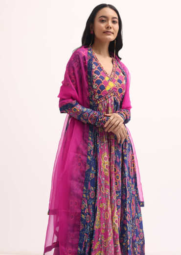 Pink Printed Chiffon Anarkali Suit