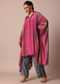 Pink Printed Kaftaan Set With Metal Coins Detailing