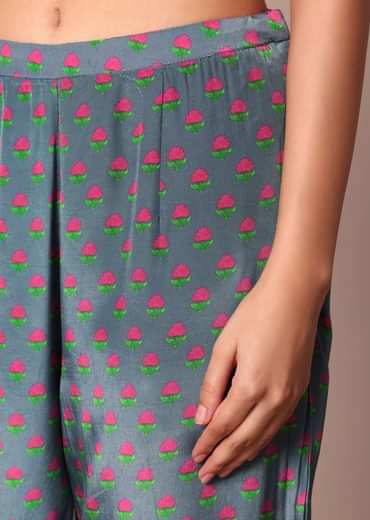 Pink Printed Kaftaan Set With Metal Coins Detailing