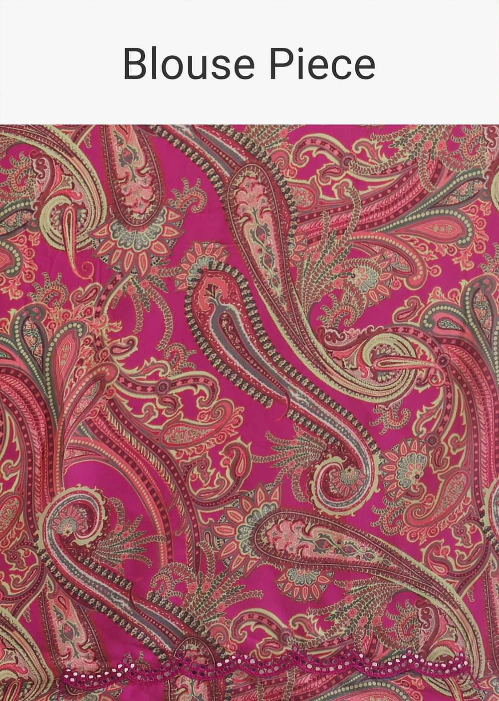 Pink Printed Saree With Mirror Work Border And Unstitched Blouse Fabric