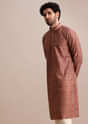 Pink Printed Silk Kurta Set For Men