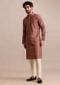 Pink Printed Silk Kurta Set For Men
