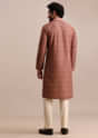 Pink Printed Silk Kurta Set For Men