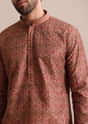 Pink Printed Silk Kurta Set For Men