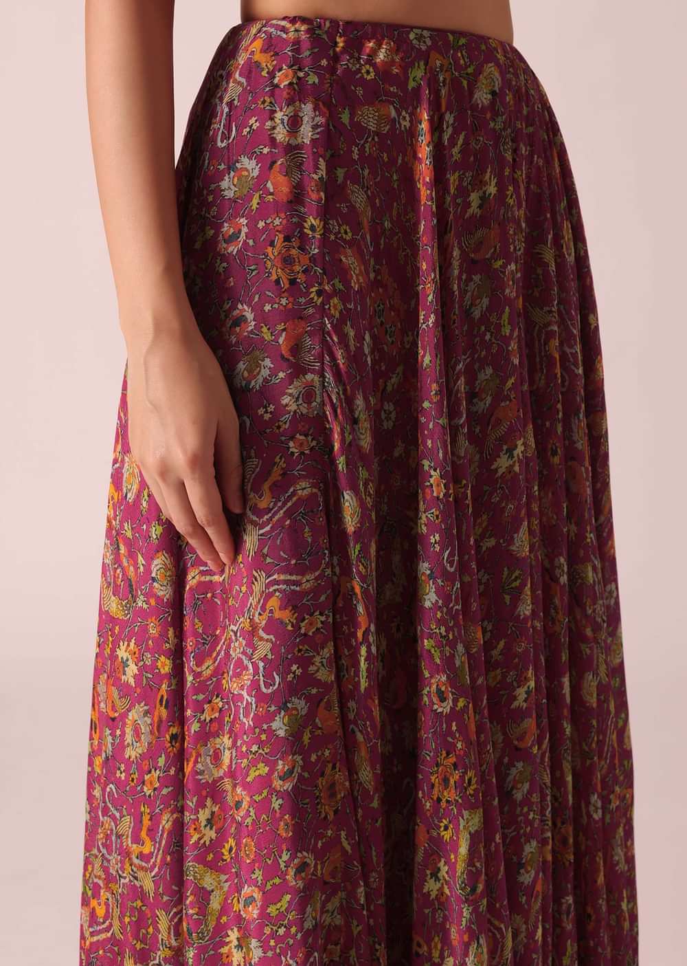 Pink Printed Tassel Crop Top And Lehenga Set