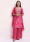 Pink Printed Tussar Kurta Sharara Set With Gotta Pati