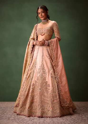 Pink Raw Silk Hand Work Lehenga Choli With Dupatta