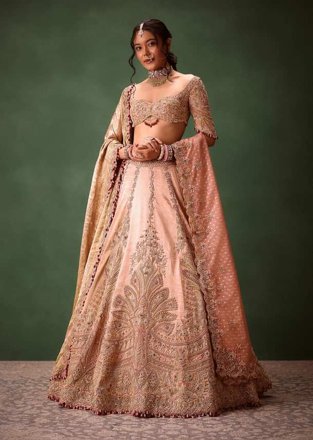 Pink Raw Silk Hand Work Lehenga Choli With Dupatta
