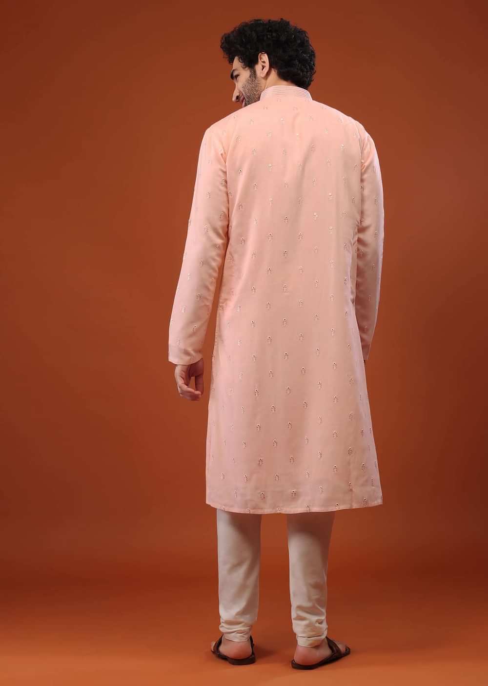 Pink Rayon Kurta Set With Woven Buttis