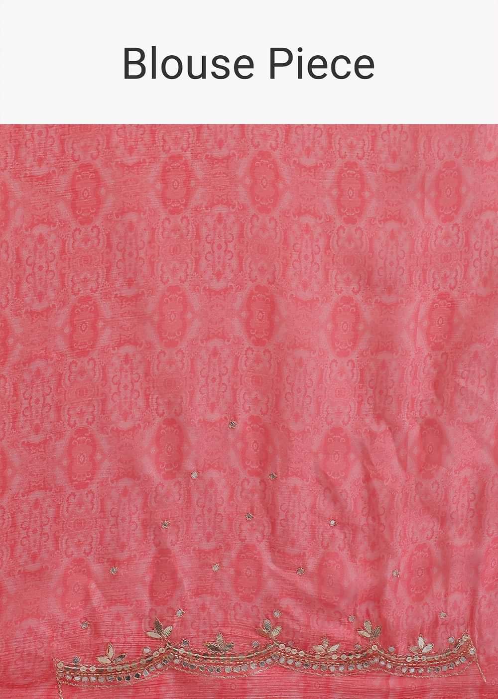 Pink Saree With Abstract Prints And Unstitched Blouse Piece