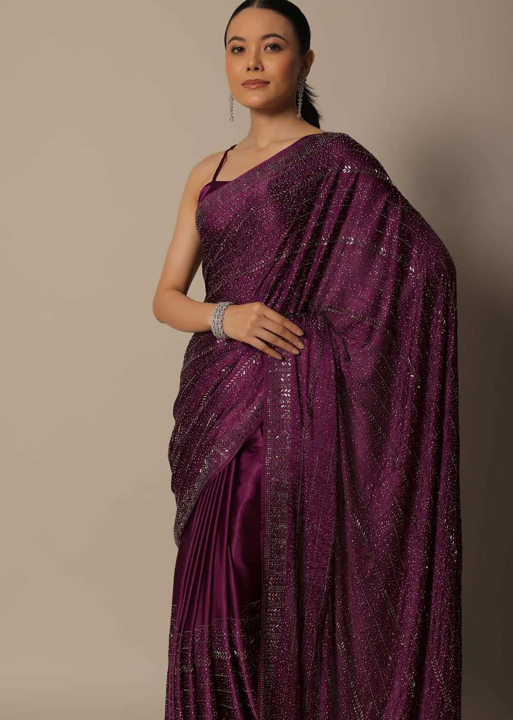 Pink Satin Saree With An Unstitched Blouse Piece
