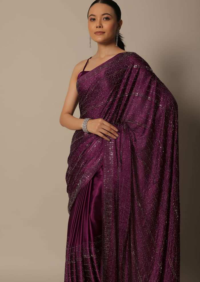 Pink Satin Saree With An Unstitched Blouse Piece