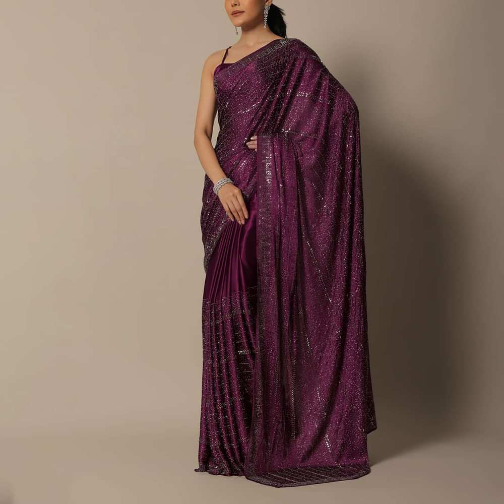 Pink Satin Saree With An Unstitched Blouse Piece