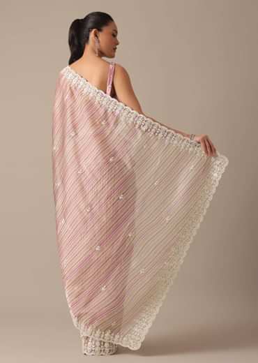 Pink Satin Saree With Belt And Unstitched Blouse Piece