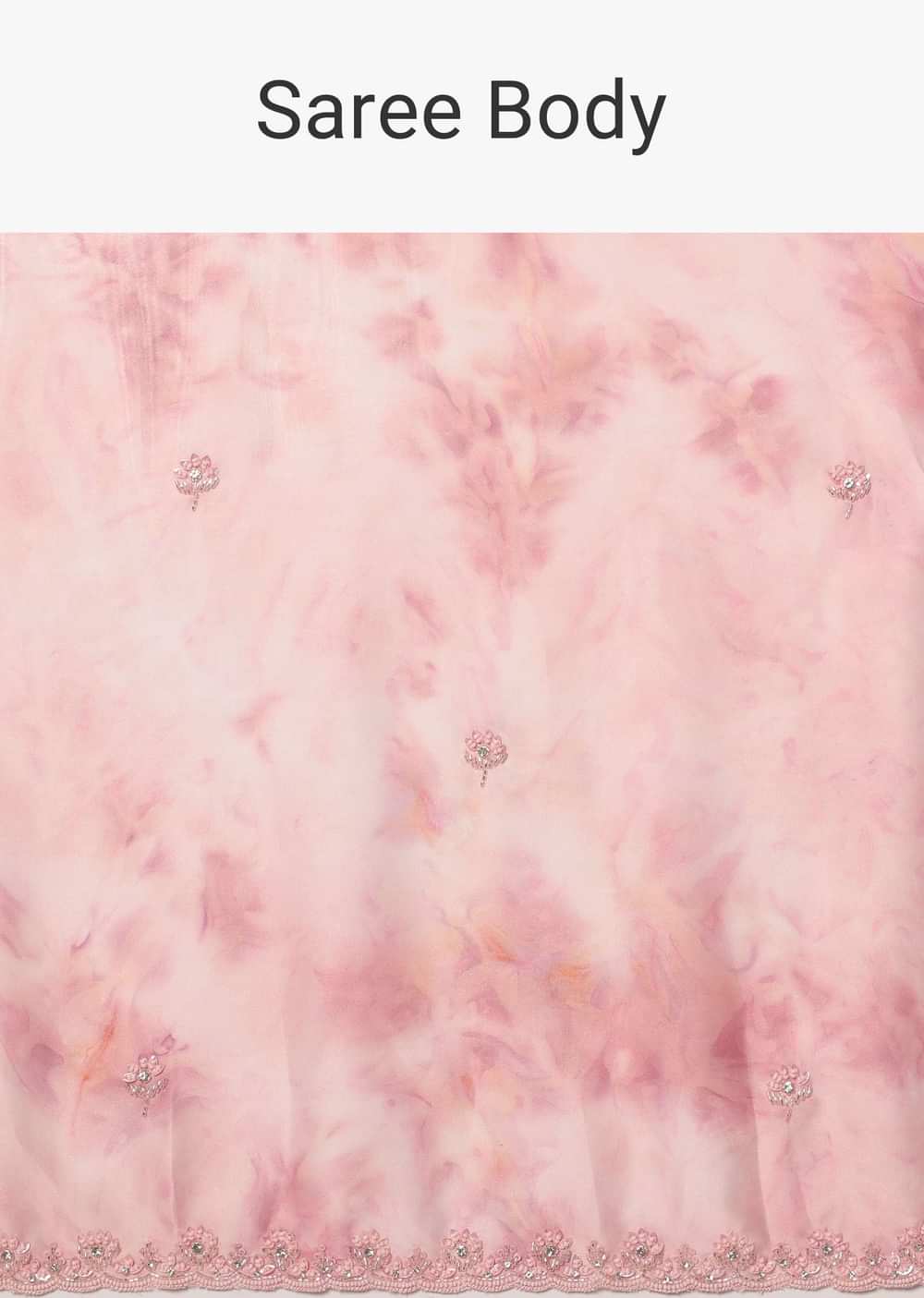 Pink Satin Saree With Shibhori Print And Unstitched Blouse Piece