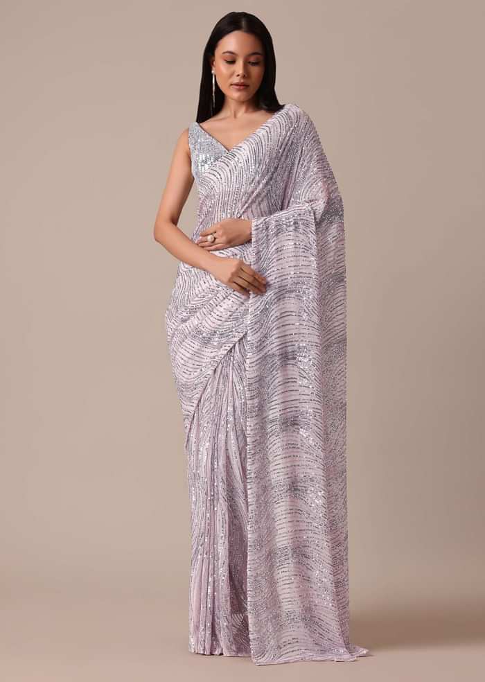 Pink Sequin Shimmer Saree With Blouse