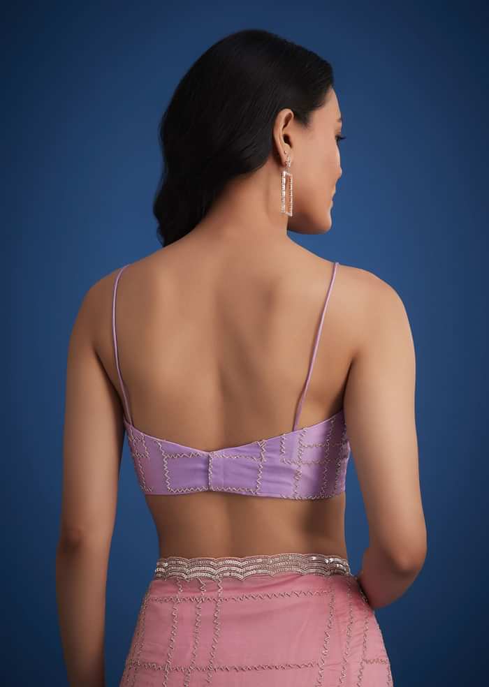 Lavender Shaded Soft Tissue Embroidered With Cudtana And Sequin Work