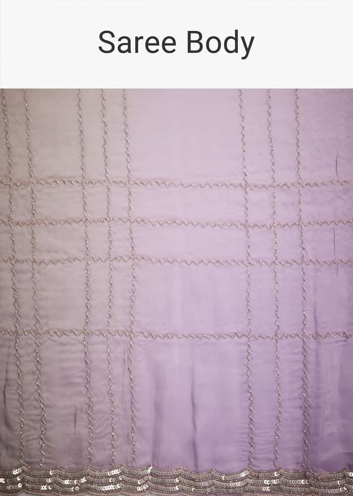 Lavender Shaded Soft Tissue Embroidered With Cudtana And Sequin Work