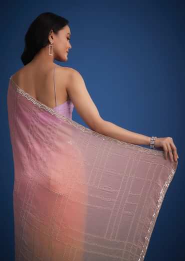 Lavender Shaded Soft Tissue Embroidered With Cudtana And Sequin Work