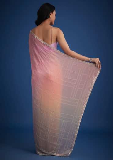 Lavender Shaded Soft Tissue Embroidered With Cudtana And Sequin Work