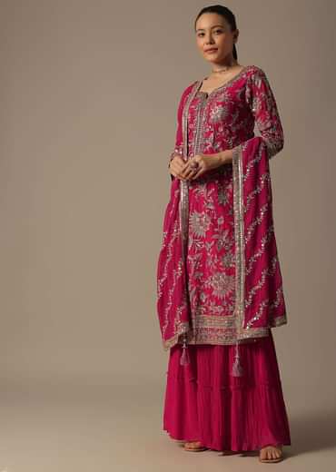 Pink Sharara Set With Sequin Embroidered Detail