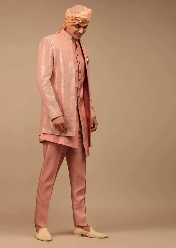 Pink Sherwani With Asymmetric Hemline