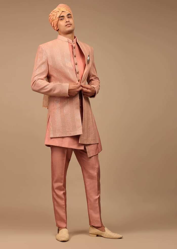 Pink Sherwani With Asymmetric Hemline