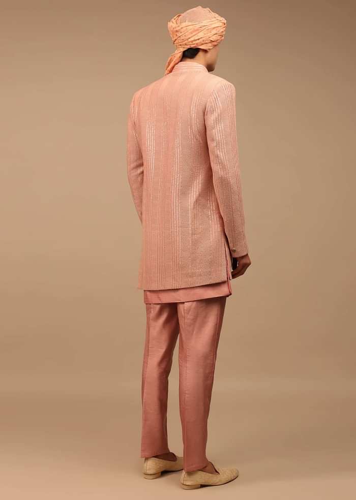 Pink Sherwani With Asymmetric Hemline