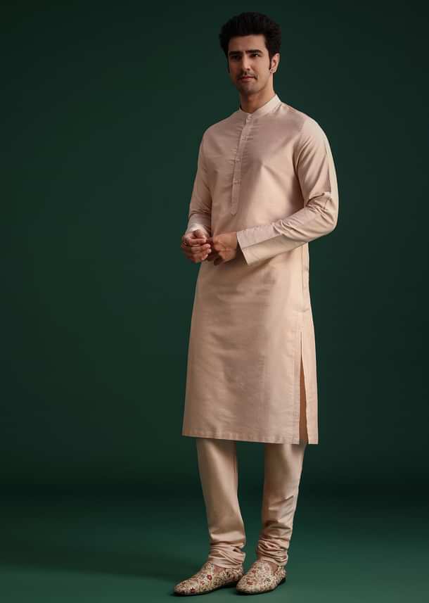 Pink Silk Blend Cotton Silk Sherwani Dupatta Set With Beaded Aari Work