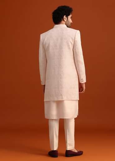 Pink Silk Embroidered Sherwani Set