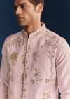 Pink Silk Floral Kurta Jacket Set With Resham And Cutdana Detailing