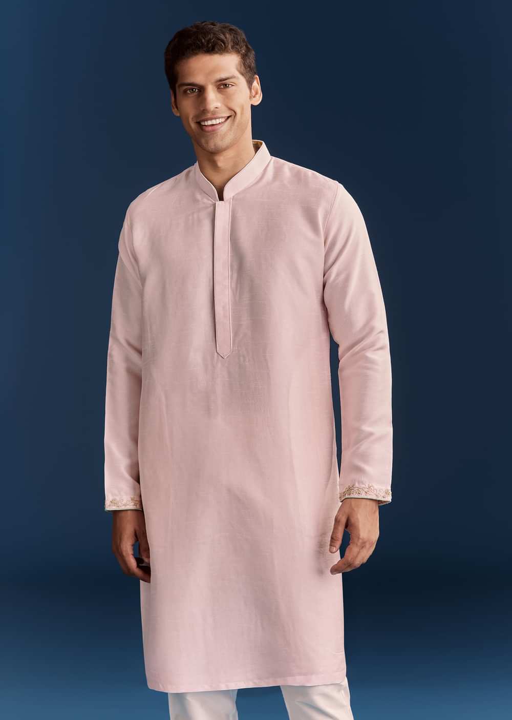 Pink Silk Floral Kurta Jacket Set With Resham And Cutdana Detailing